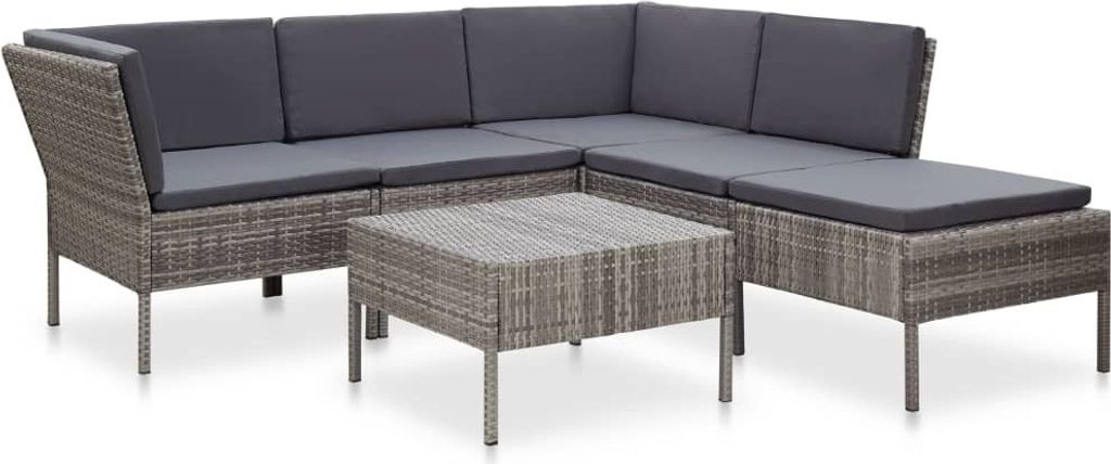 "2024 Moderne" 6-tlg. Garten-Sofagarnitur mit Auflagen Poly Rattan Grau - Gartenset Sitzgruppeen Neu8400914