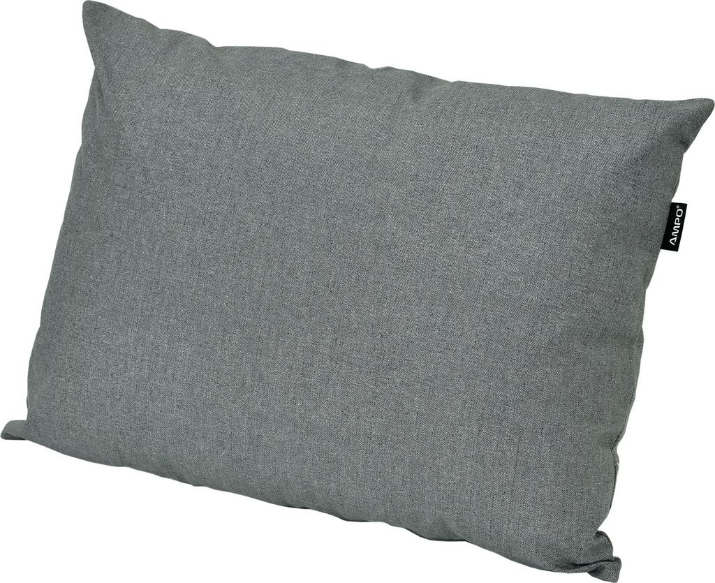 A grey pillow on a white background.