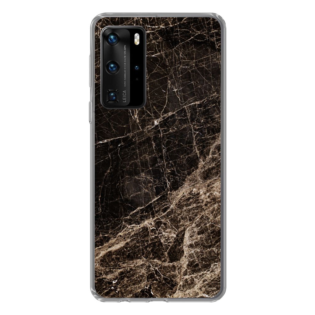 MuchoWow Handyhülle Schutzhülle Hülle für Huawei P40 Pro Marmor - Luxus - Schwarz Silikon Softcase Handy Hülle - Schutz