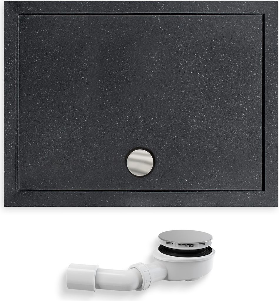 BADLAND Duschwanne Rechteck Alpina 120x80x5,5 cm Schwarz, Steinoptik mit Ablaufgarnitur Gratis
