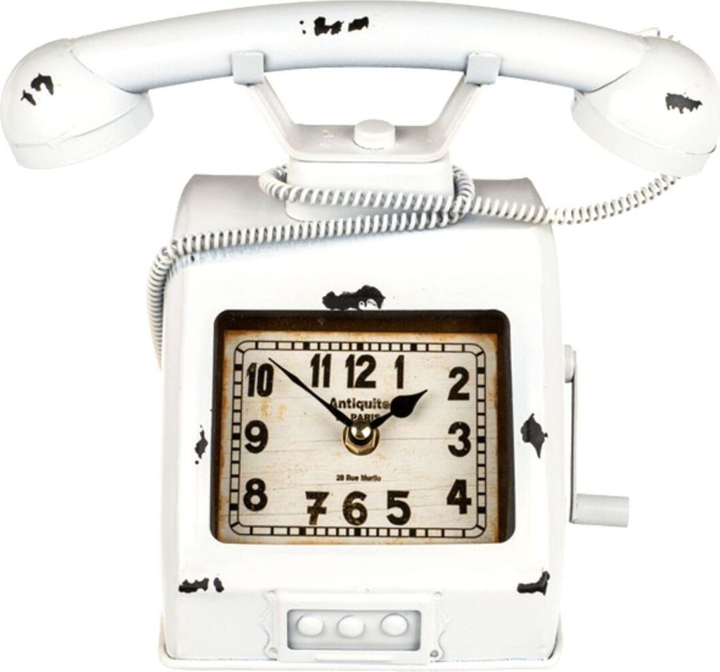 Tischuhr Vintage Telefon aus Metall 26x15x20 cm in weiß Shabby chic Deko