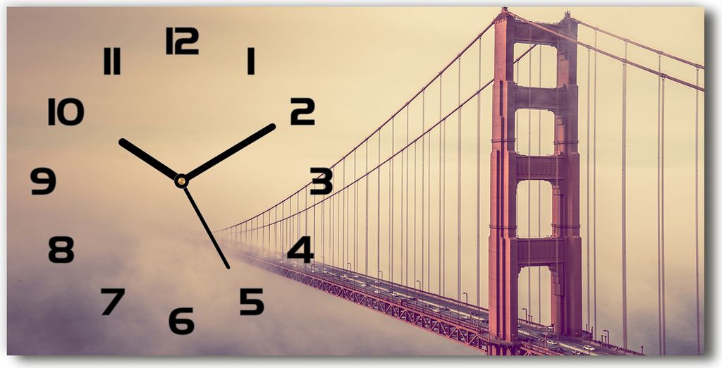 Wanduhr aus Glas – 60x30 cm - Glasbild - Glasuhr - Gehärtetes Glas - schwarze-zeiger - San Francisco-Brücke
