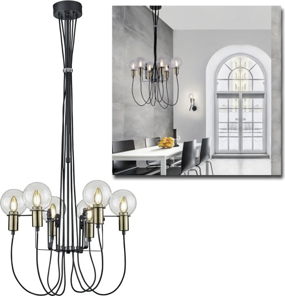 Plafonnier Lustre Noir Krone Design Moderne avec 6 Douilles E14 Chic