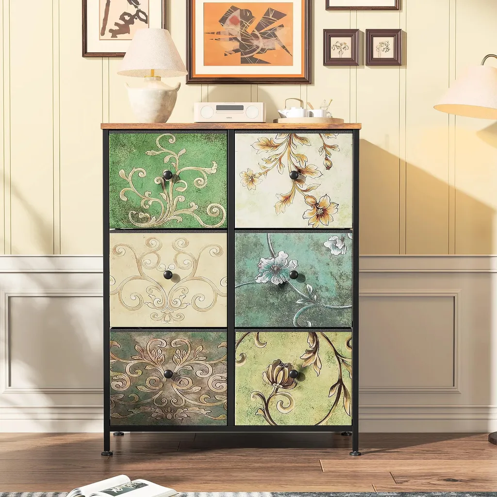 Meuble de rangement 6 tiroirs en bois massif pour salon et chambre chic