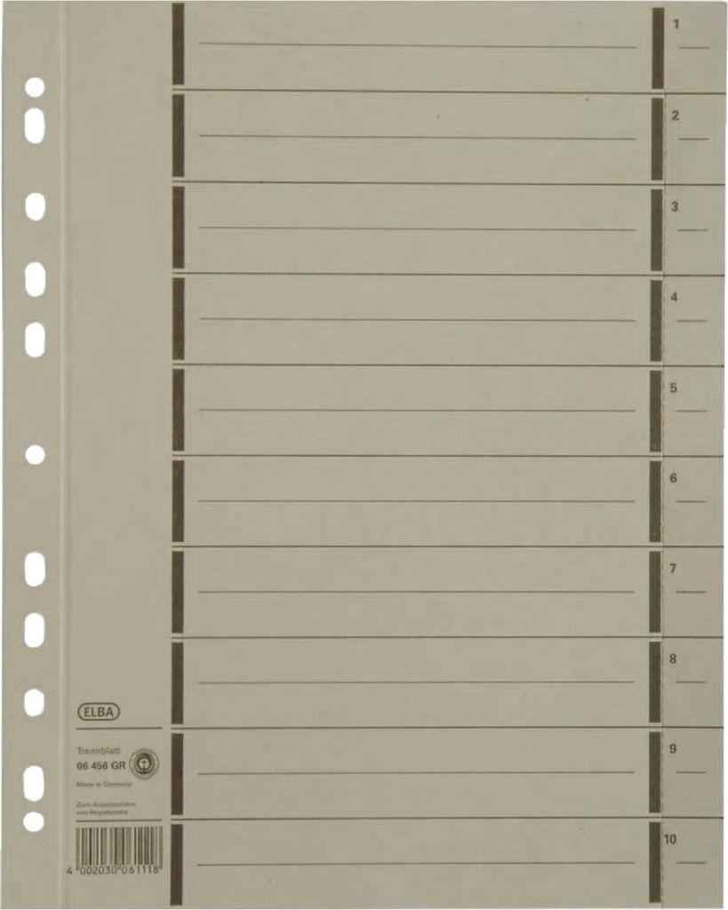 Trennblätter mit Perforation - A4 Überbreite grau 100 Stück. Packung mit 10 Stück