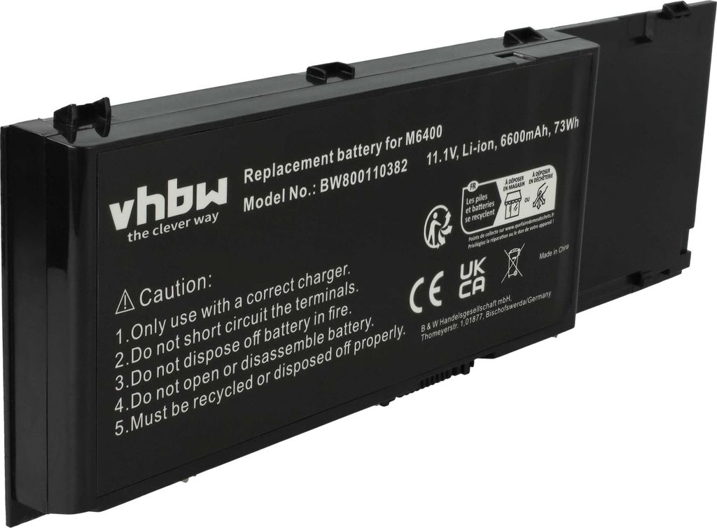 vhbw Akku Ersatz für Dell DW554, RK547, G102C, F729F, F224C, DW842, KR854, J012F, H355F, GN752, PP08X für Notebook (6600 mAh, 11,1 V, Li-Ion)