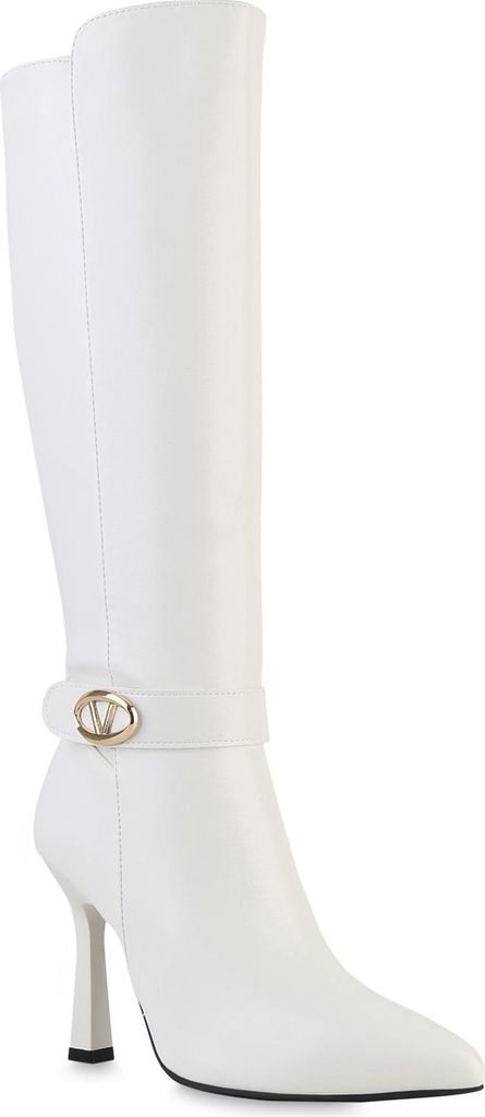 VAN HILL Damen Leicht Gefütterte Klassische Stiefel Spitze Schnallen Schuhe 841858, Farbe: Weiß, Größe: 36