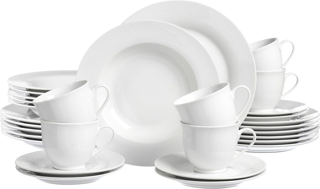 Ritzenhoff & Breker BIANCO Kombiservice 30-tlg., Geschirrset, Service, Rund, Porzellan, Weiß, 97252