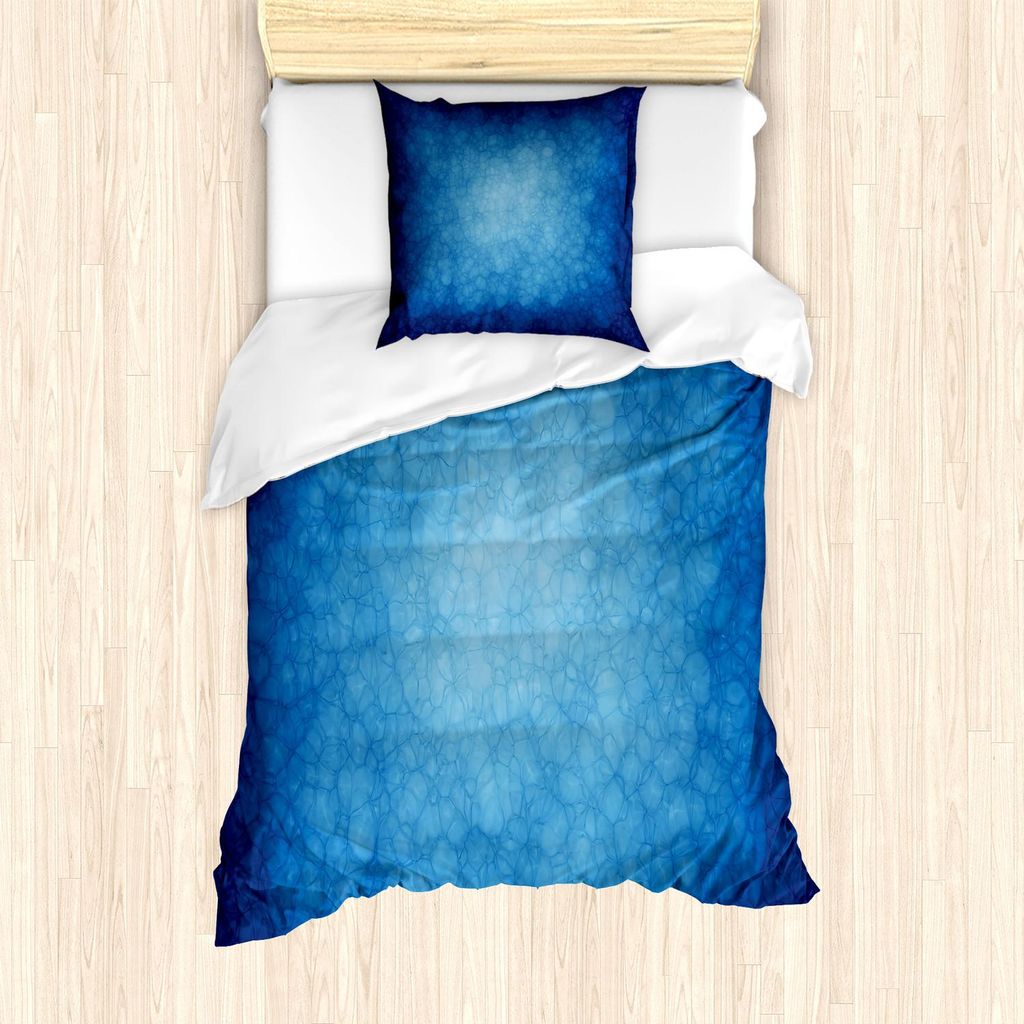 ABAKUHAUS Blau Bettbezug Set, Stained Abstract Blue Erhellen Centered Template Print, 135 x 200 cm + 80 x 80 cm, Königsblau Kobaltblau