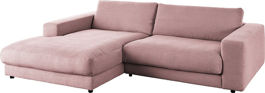KAWOLA Sofa MADELINE Ecksofa Cord rosa Longchair links
