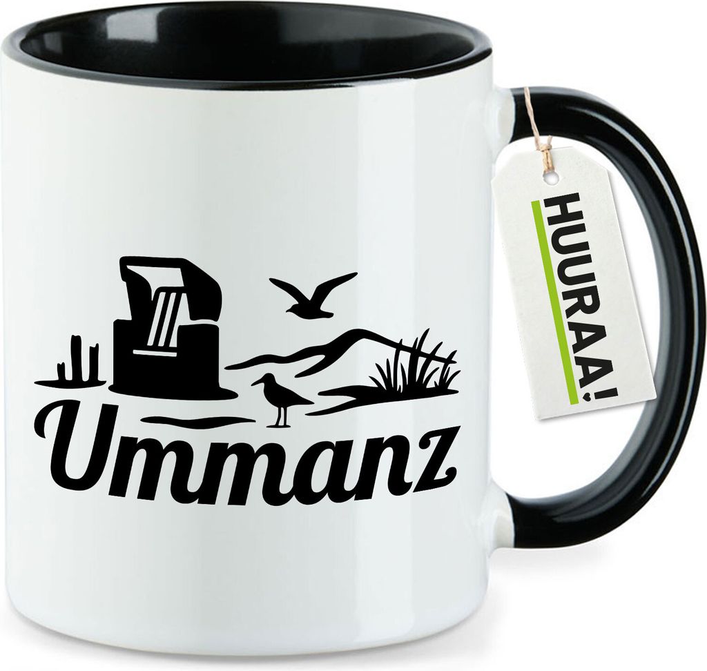 Huuraa Kaffeetasse Ummanz Strandmotiv 330ml Schwarz Keramik Kaffeebecher Geschenkidee