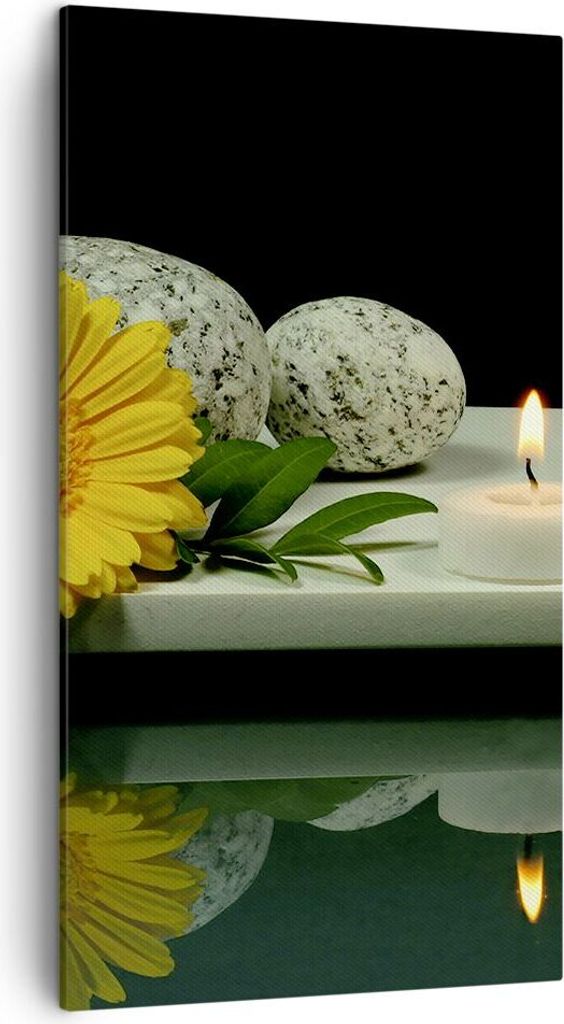 Bild auf Leinwand - Leinwandbild - Spa Blume Kerze Stein - 45x80cm - Wand Bild - Wanddeko - Leinwanddruck - Bilder - Kunstdruck - Wanddekoration - ...