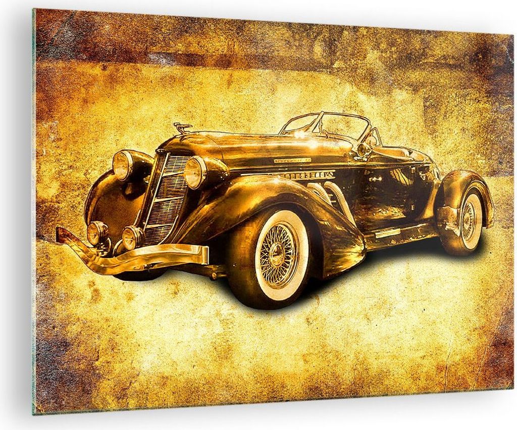 Bilder auf glas - Auto Lenkrad Classic - 70x50cm - Glasbilder - Wandbilder - Kunstdruck - zum Aufhängen bereit - Wanddekoration aus Glas - Glas Bi...