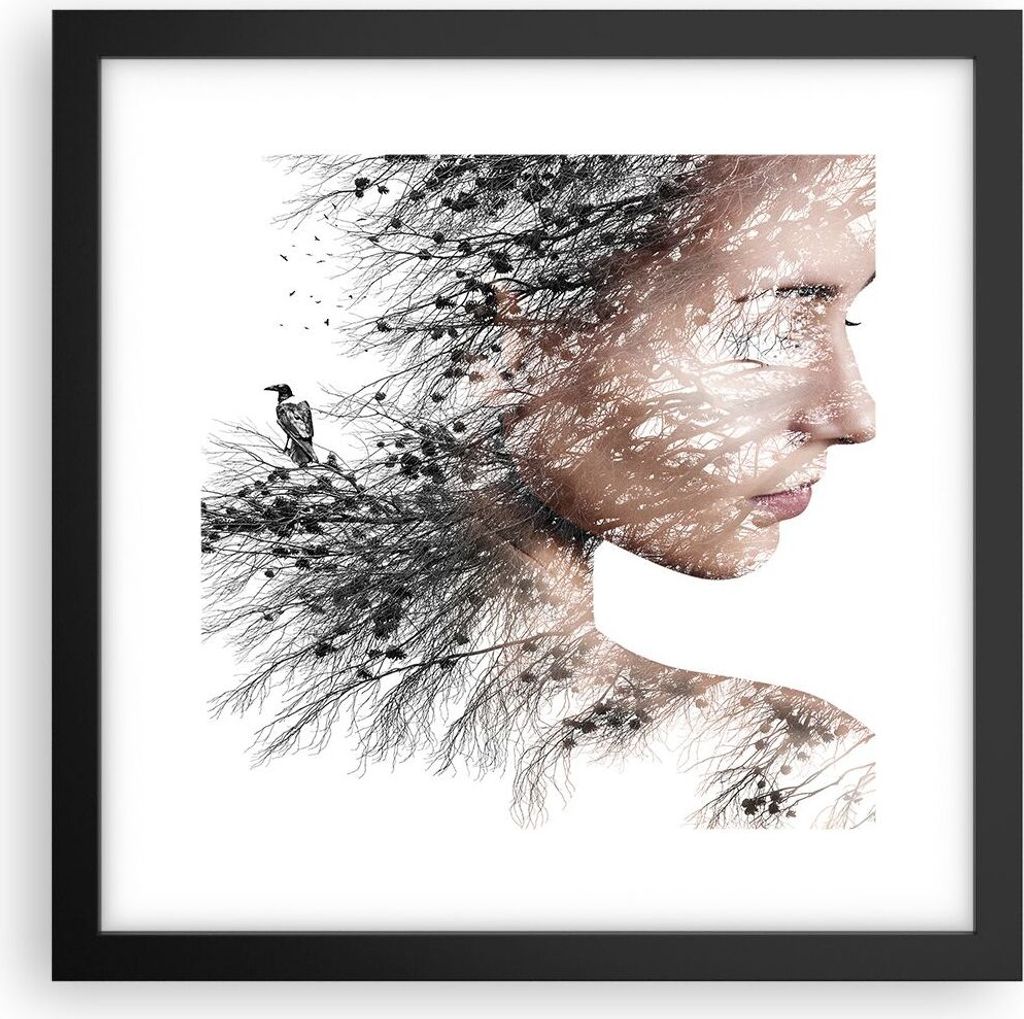 Gerahmtes Poster - Schwarzer Rahmen - Frau doppelt Belichtung - 30x30 cm - Wand Bild - Wanddeko - Wandbilder - Wandposter - Bilderrahmen - Bilder -...