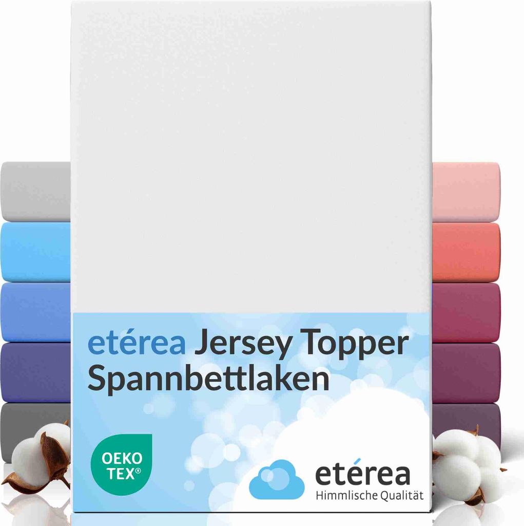 etérea Topper Jersey Spannbettlaken 200x220 cm – 100 % Baumwolle, formstabil & pflegeleicht - Weiss