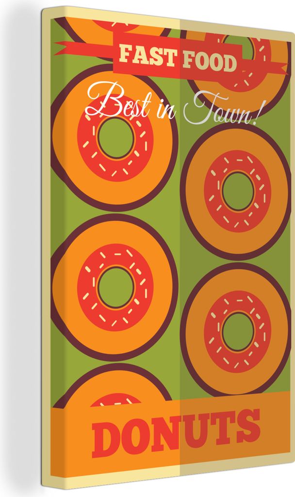 OneMillionCanvasses - Leinwandbilder - 90x140 cm, Donuts - Vintage - Mancave - Fast Food - Das Beste der Stadt!, Wandbilder Kunstdruck Wanddekora...