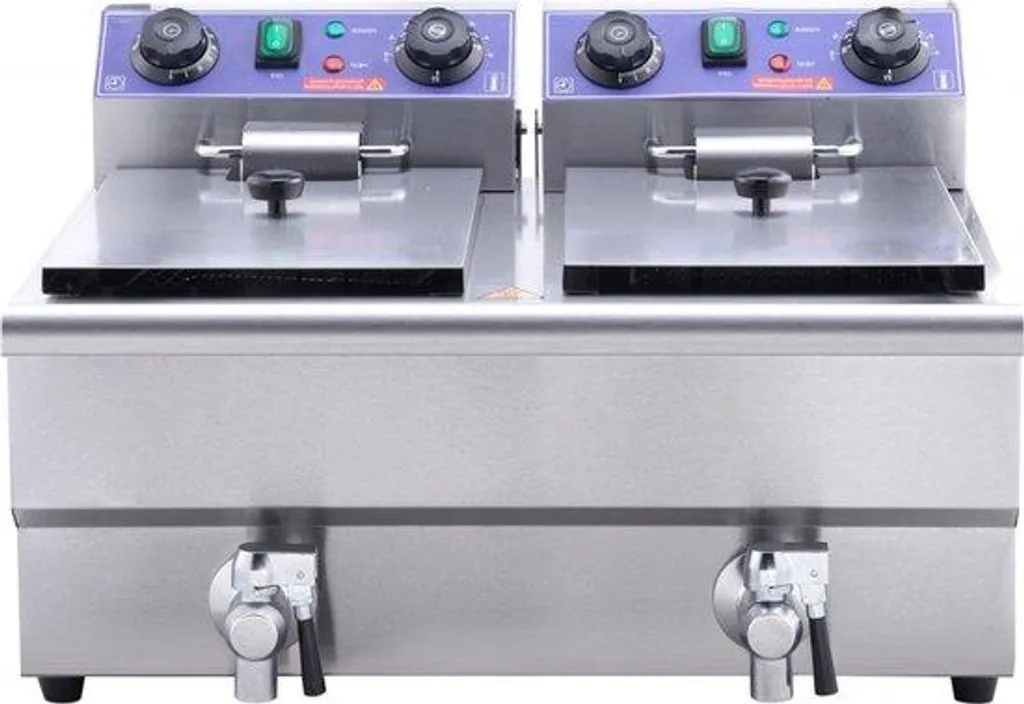 Friteuse double bac 1500W réglable avec thermostat en acier inoxydable