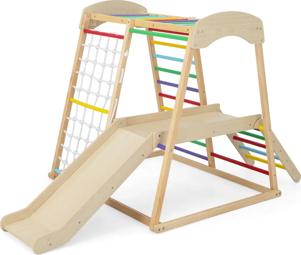 Structure à grimper enfant 5-en-1 avec barre de traction et tunnel