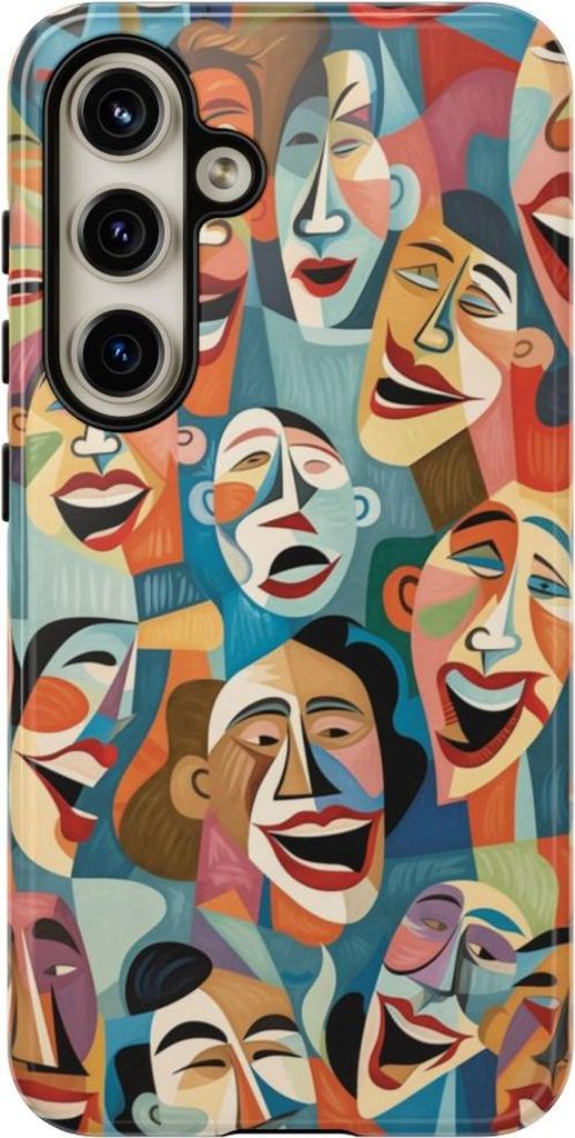 Bunte abstrakte lachende Gesichter – Hülle Kompatibel mit Samsung Galaxy S24