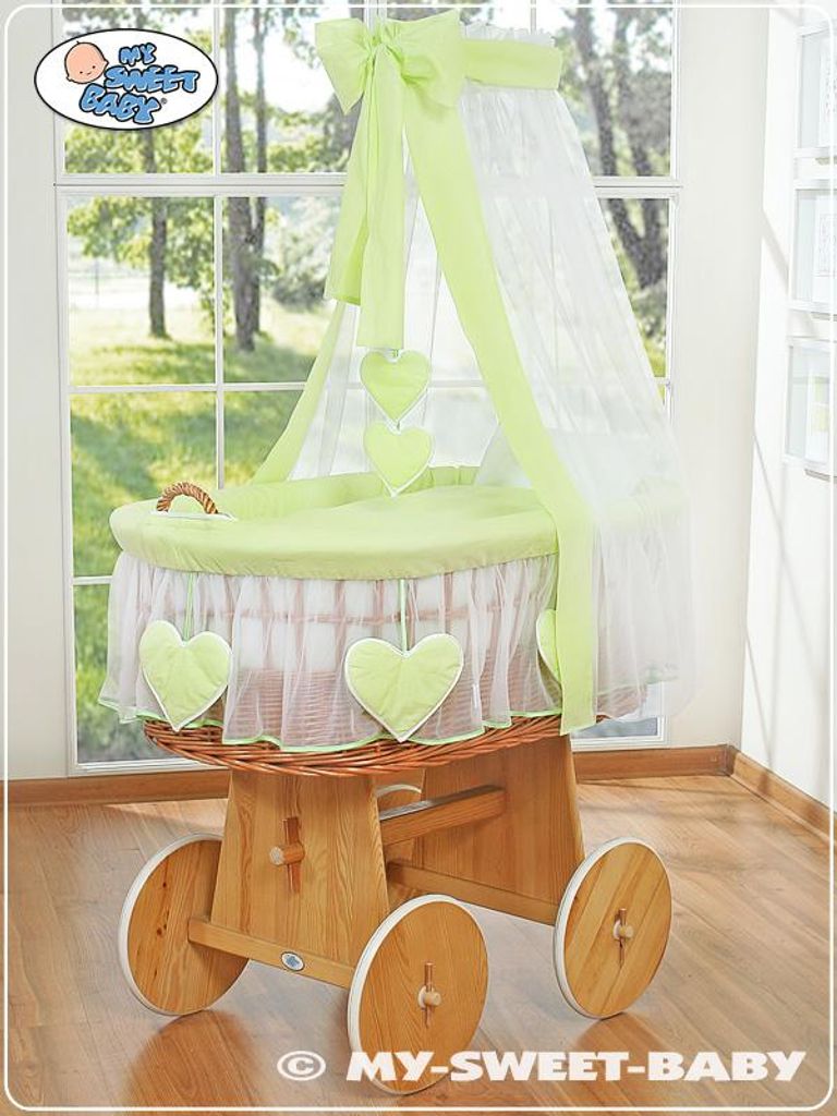 MY SWEET BABY Babybett aus Naturfaser grün mit Baldachin und PREMIUM Matratze