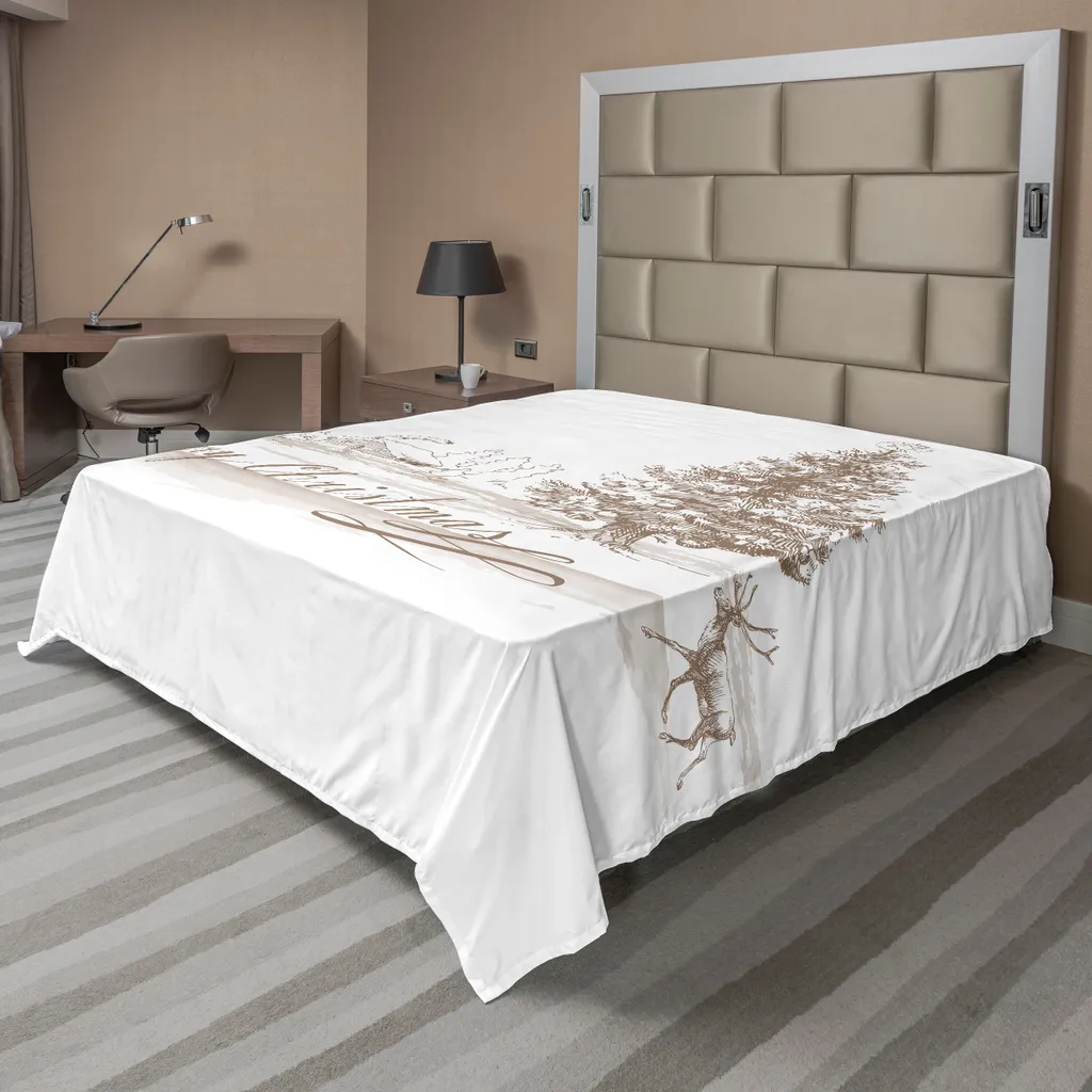 Drap de Noël Marron 275x260 cm : Linge de Lit Doux qui ne se Décolore Pas