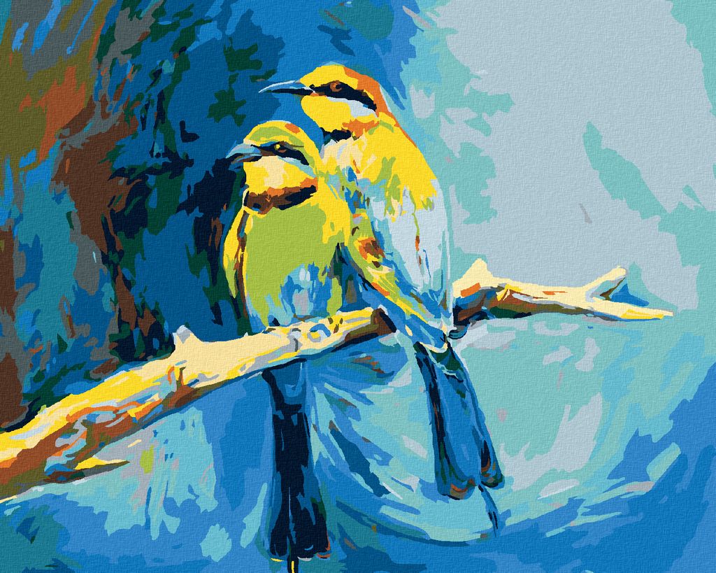 Zuty - Malen nach Zahlen - BUNTE VÖGEL AUF BLAUEM HINTERGRUND, 40x50 cm, mit Keilrahmen (bereits gespannt)