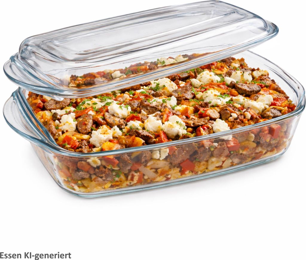 Borcam Brat- & Backform mit Deckel 1,8L Glas Auflaufform Kasserolle