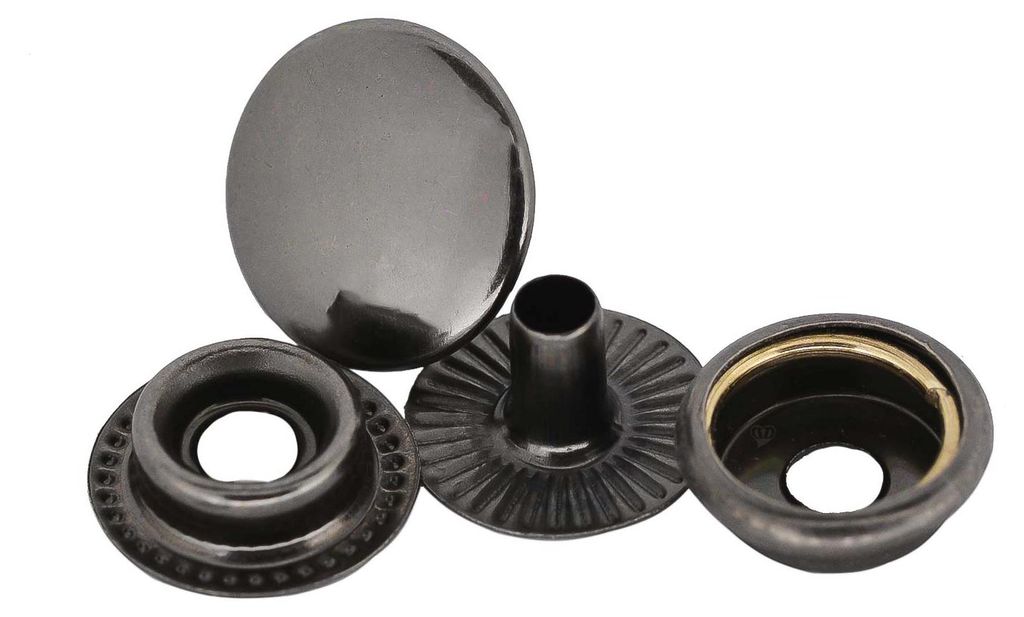 200 Stk Druckknopf Set rund Ring-Feder Verschlüsse Schnappknopf Metall 15mm anthrazit