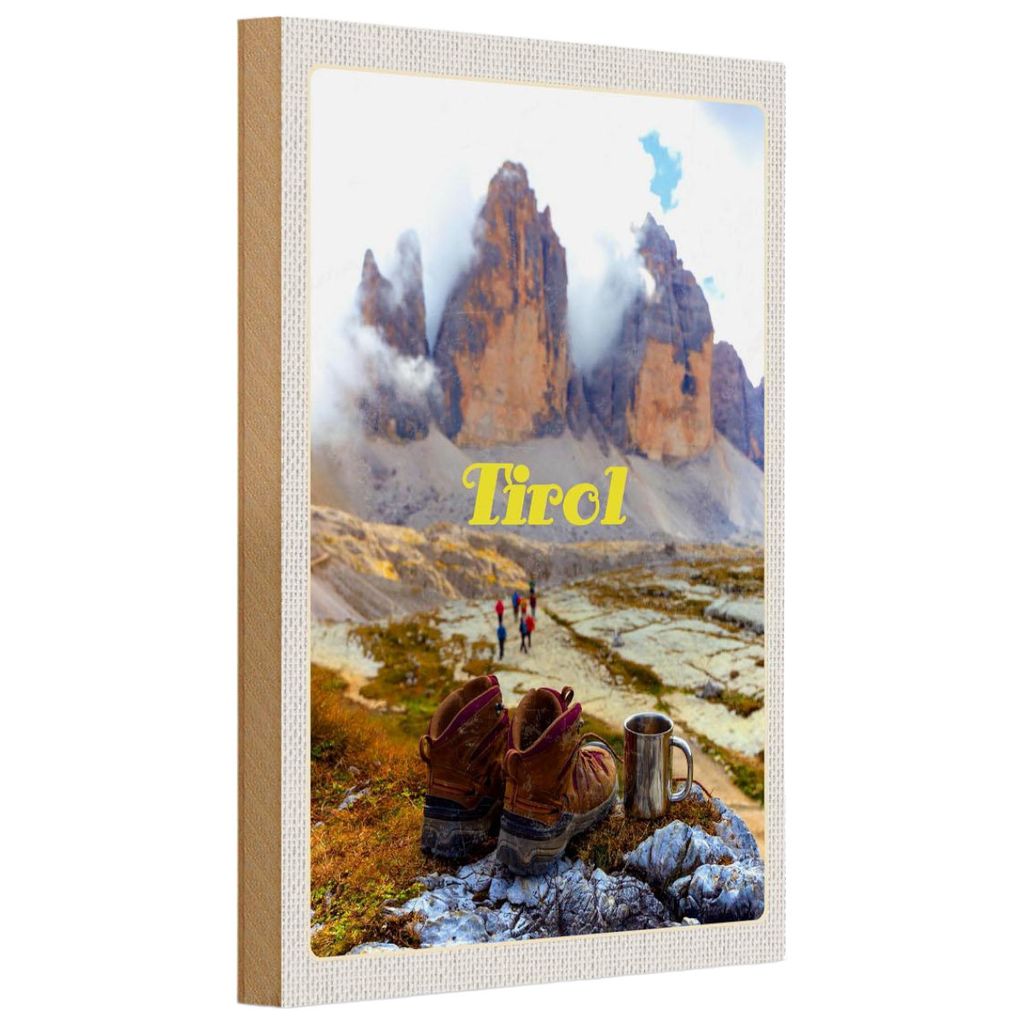 vianmo Holzschild 18x12 cm Tirol Wanderung Schuhe kaltes Getränk Bildmotiv Reisemotiv Abenteuer Reisen