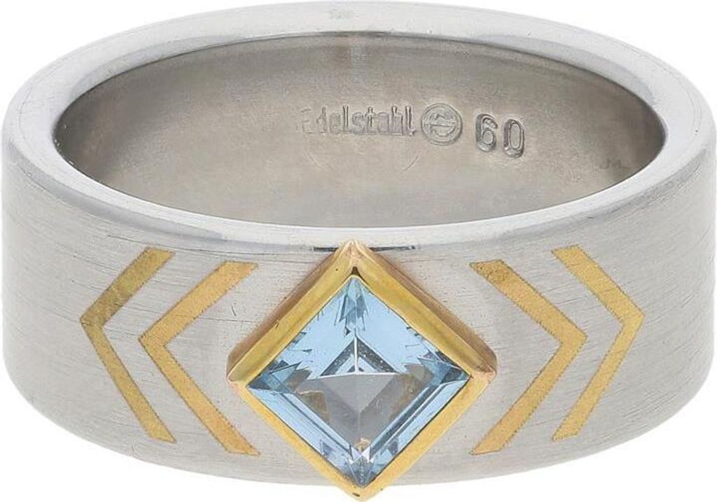 JuwelmaLux Ring 750/000 Gold und Edelstahl mit synth Aquamarin JL30-07-2933 58