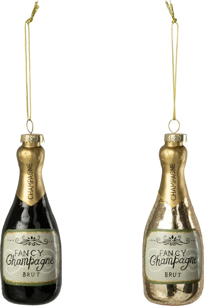 J-Line Suspension Bouteille de Champagne Verre Noir Doré Assorti 2 pcs