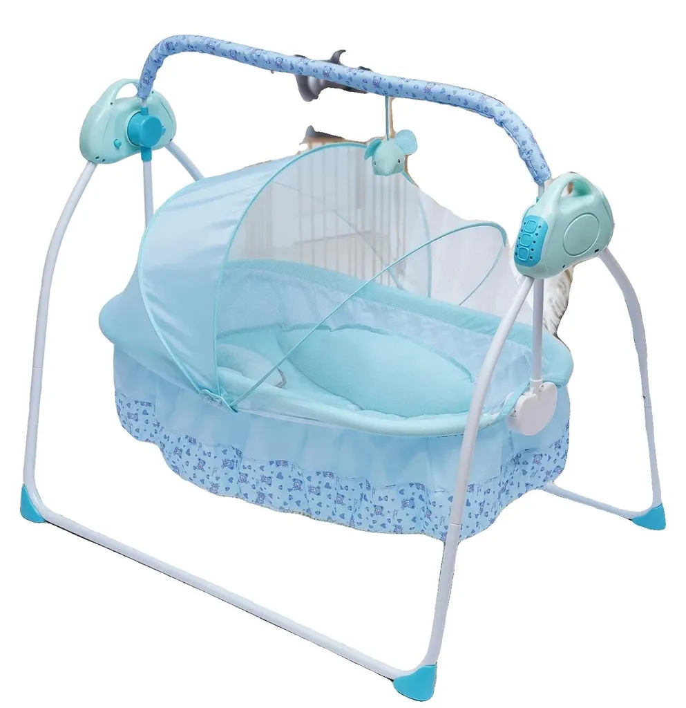 Fauteuil à bascule bébé avec lecteur MP3 et balancement automatique bleu