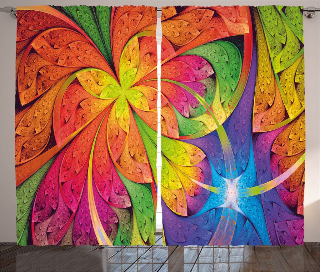 ABAKUHAUS Blumen Rustikaler Vorhang, Vibrierende farbige Muster, Wohnzimmer Universalband Gardinen mit Schlaufen und Haken, 280 x 245 cm, Mehrfarbig