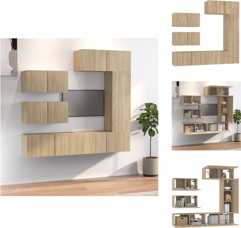 vidaXL 6-tlg. TV-Schrank-Set Sonoma-Eiche Holzwerkstoff - TV-Möbel