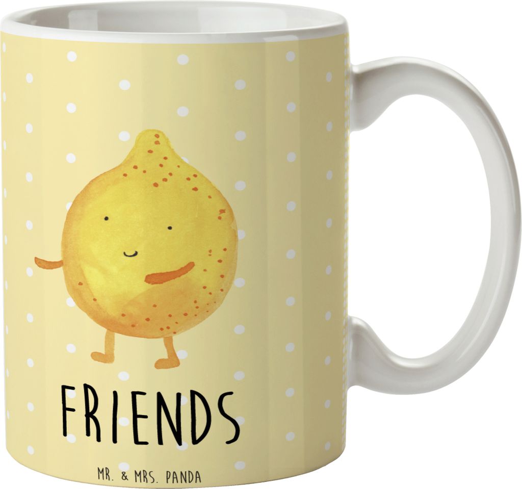 Mr. & Mrs. Panda Trinkbecher Beste Freunde Zitrone - Gelb Pastell - Geschenk, Teetasse, Kaffeebecher, Tasse, haferl, Keramiktasse, Fehlende Keyword...