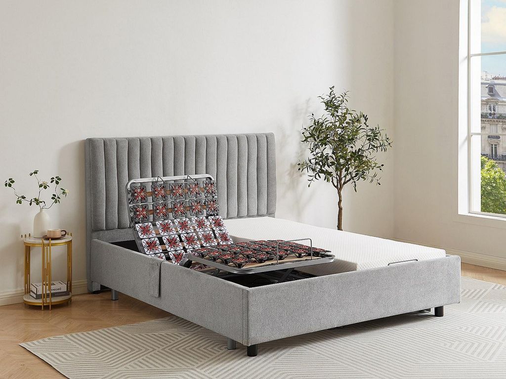 Dekoratives Bett mit elektrischer Relaxfunktion mit Tellern + Memory-Schaum-Matratze - 2 x 70 x 190 cm - Stoff - Grau - SASORA von YSMÉE