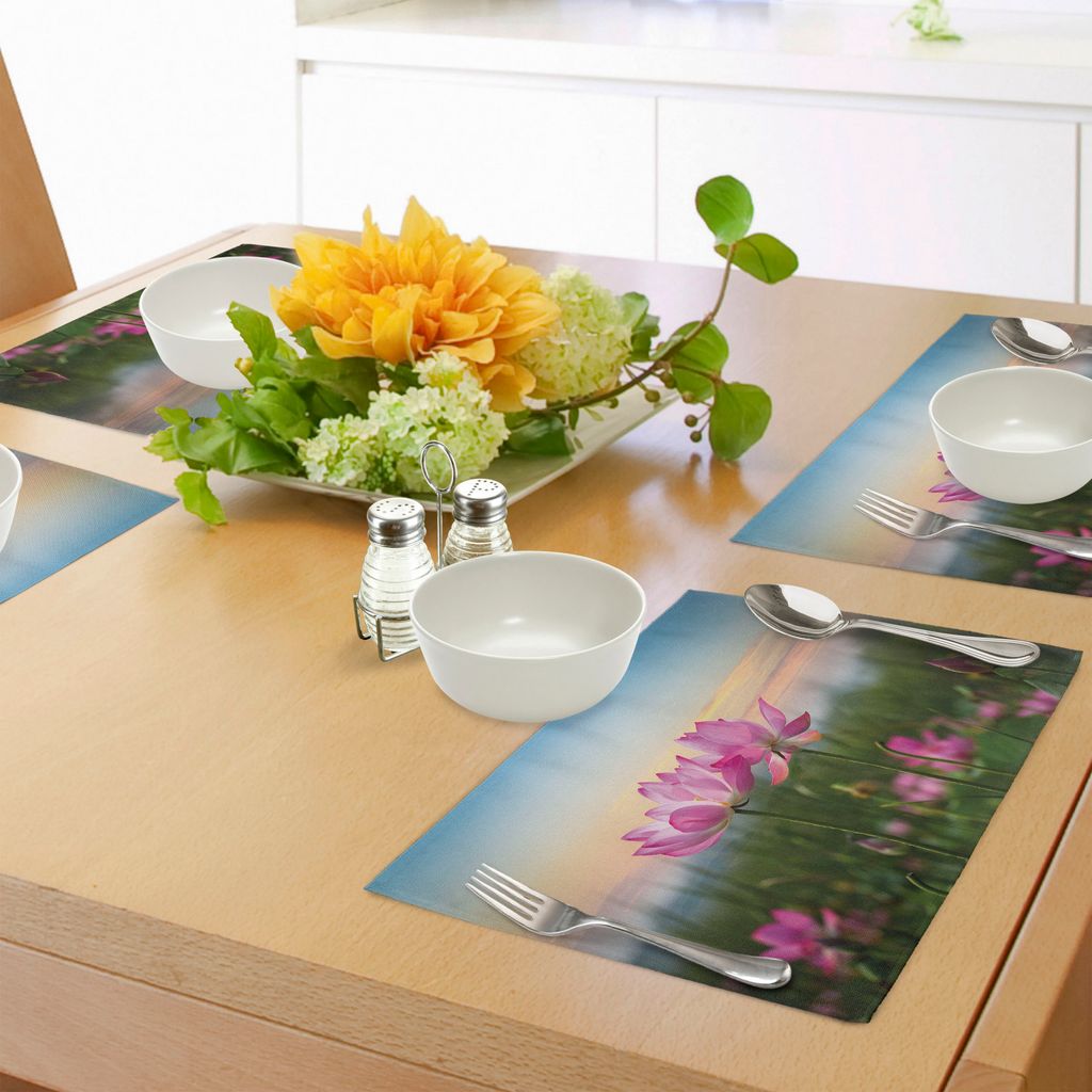 ABAKUHAUS Lotus Platzmatten, Schöne asiatische Blume, die im Frühjahr Wiesen-natürlichen Zen Garden blüht, Tiscjdeco aus Farbfesten Stoff für ...