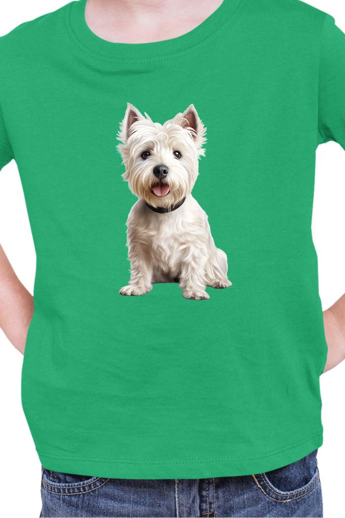 Kinder T-Shirt Dogs Breeds West Highland White Terrier Dog Breed 006, 3-4 Jahr - 104 / Grün