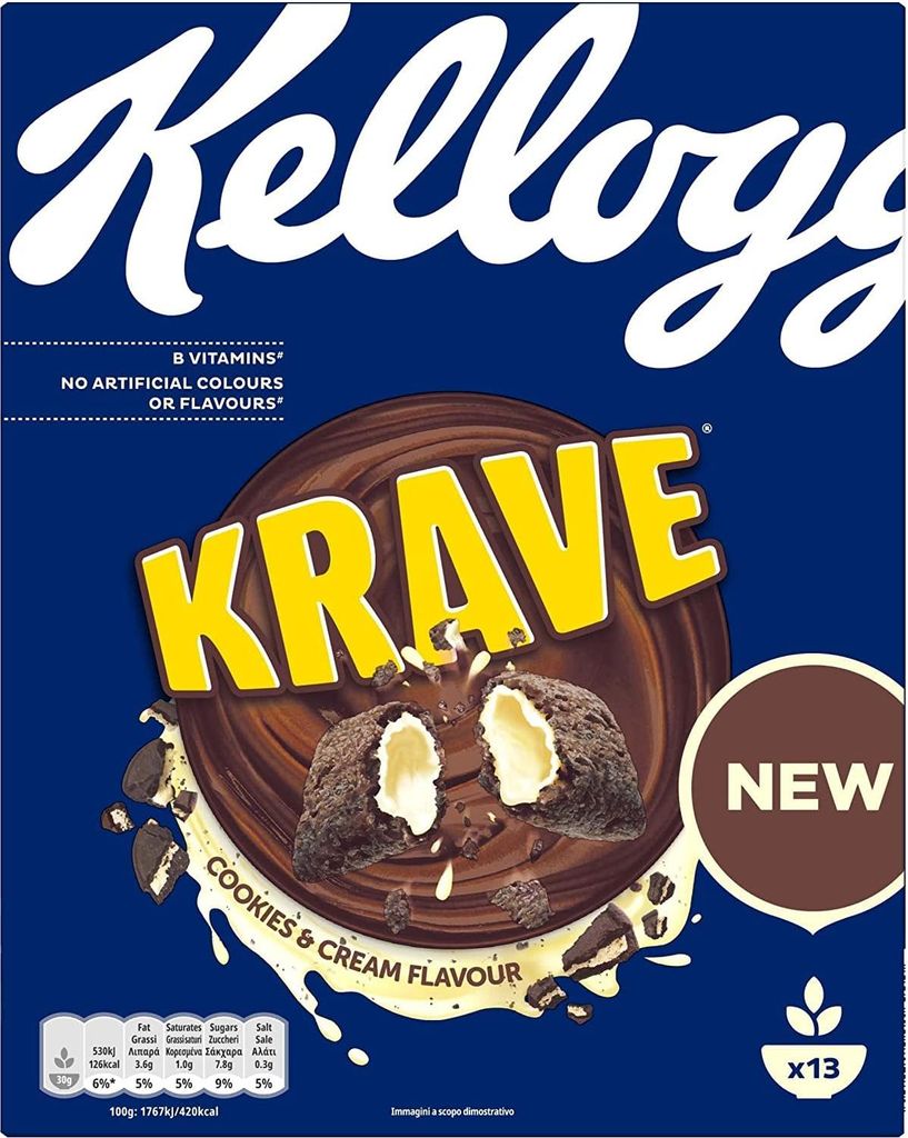 Kellogg's Krave Cookies & Cream Flavour Knusprige Kakao-Cerealien gefüllt mit Creme