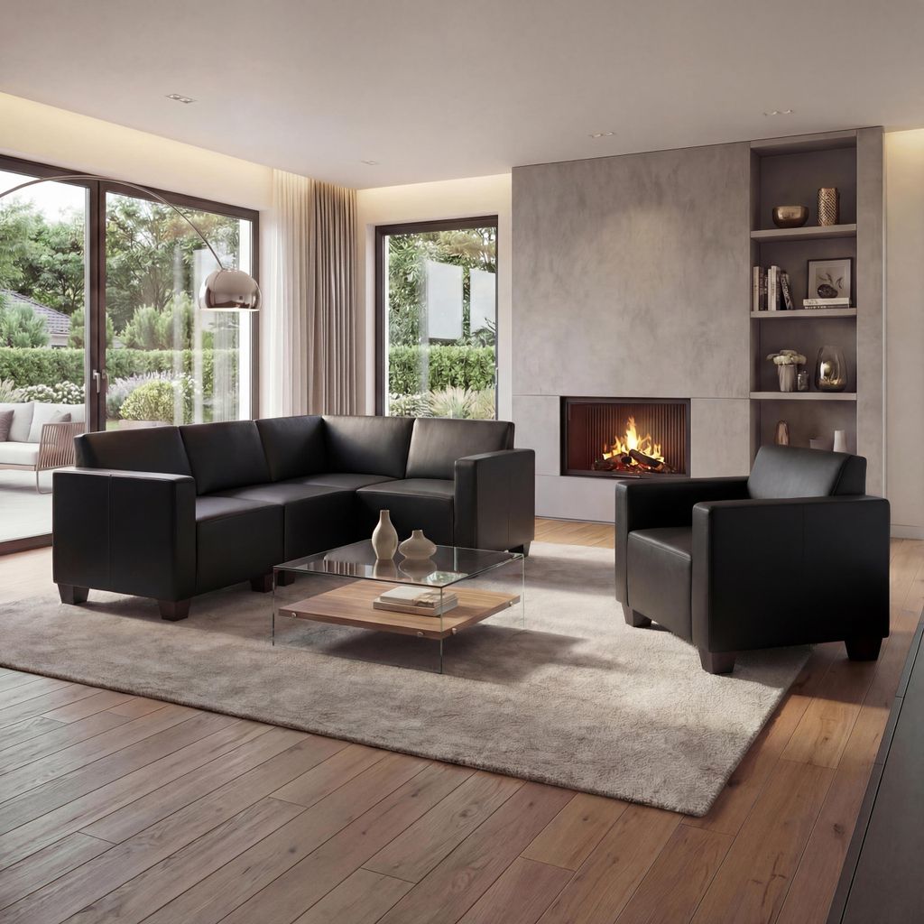 Modular Sofa-System Couch-Garnitur Moncalieri 4-1, Kunstleder schwarz