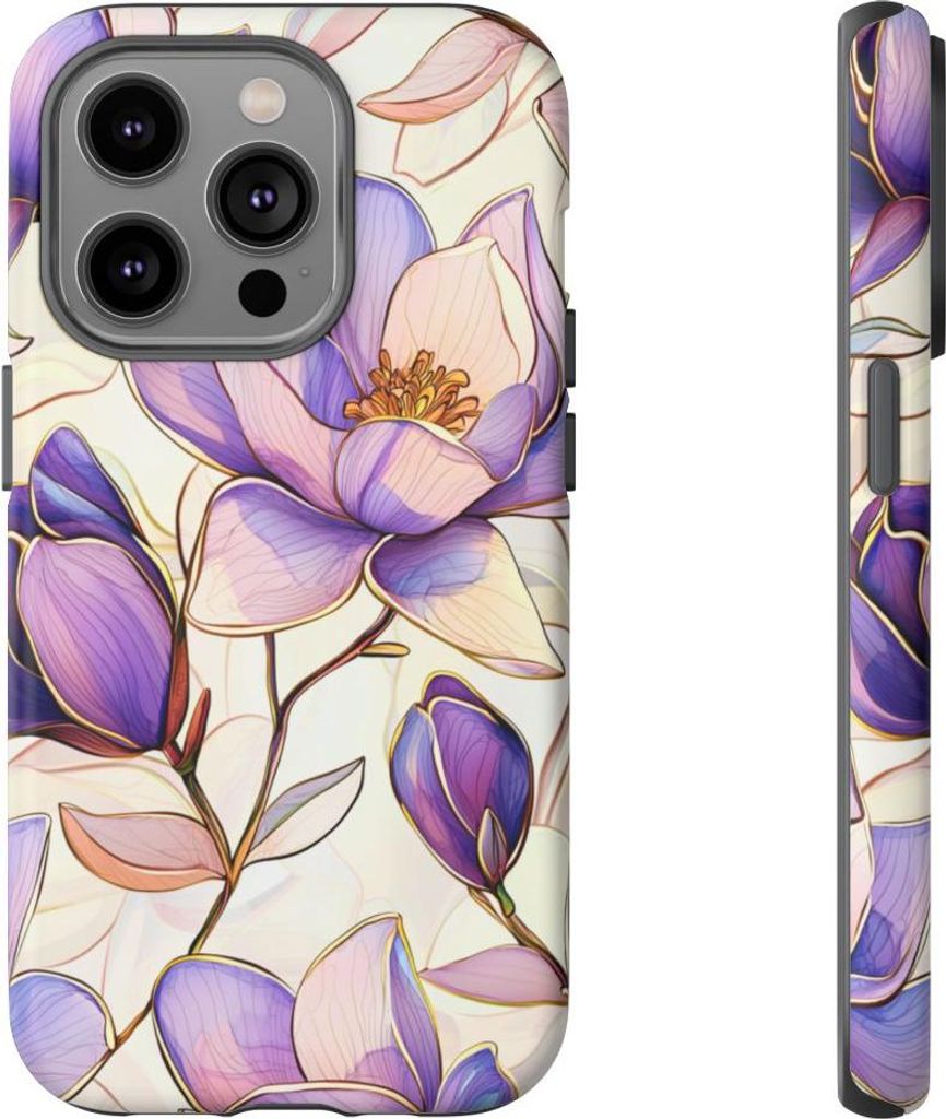 Lila Magnolien im Glasfenster-Stil – Hülle Kompatibel mit iPhone 14 Pro