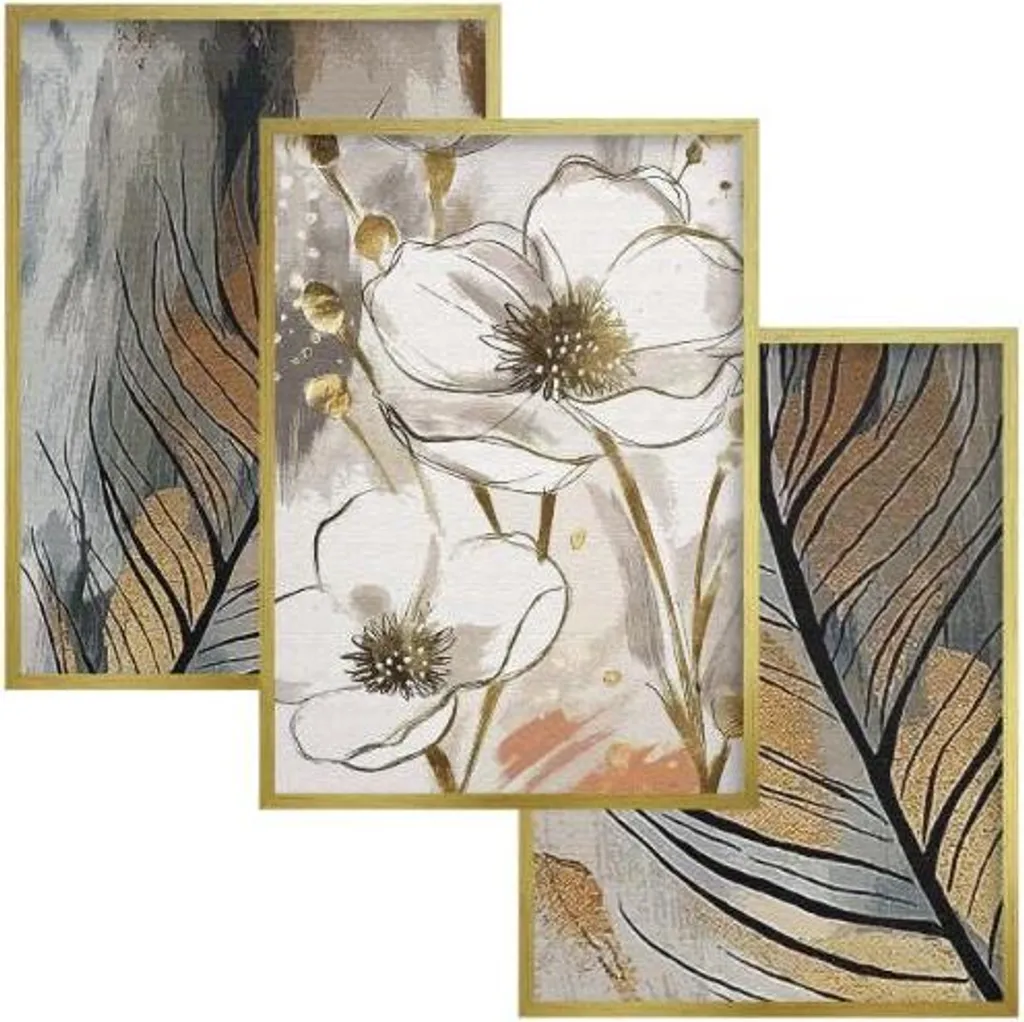 Poster murale Foglie d'oro Fiori Beige Decorazione Decorazione del soggiorno