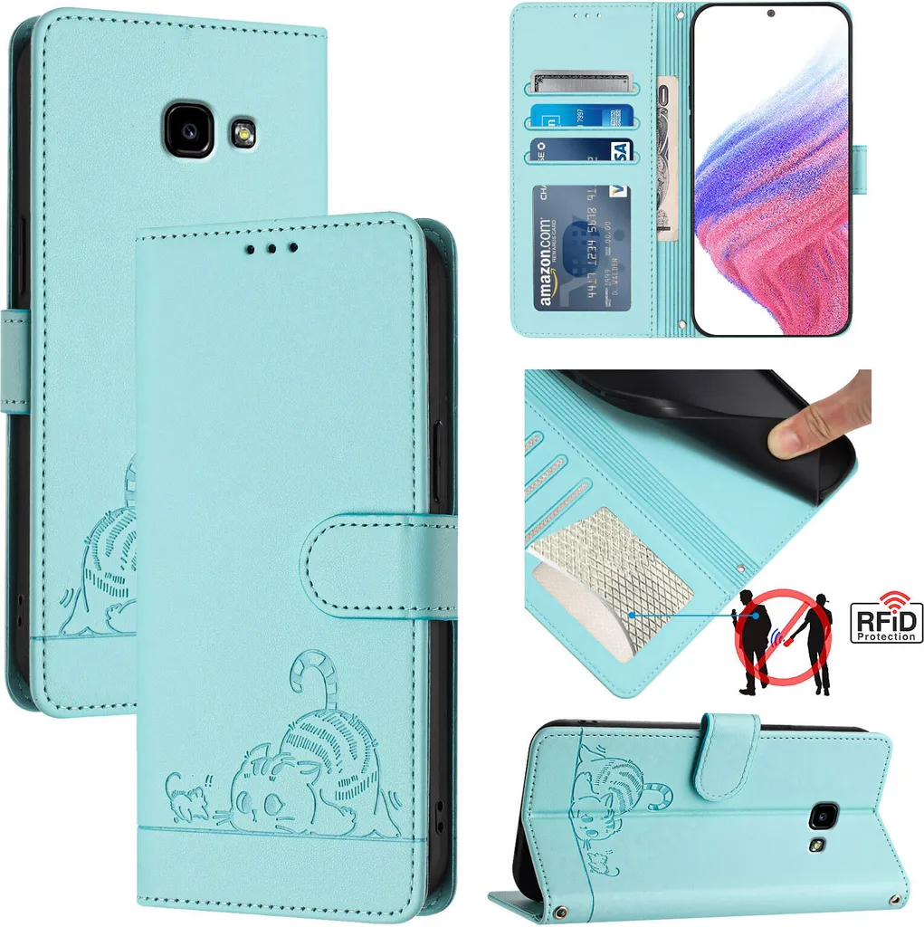 Cover Samsung A5 2017 Gatto Verde | Flip Case Stand e Wallet