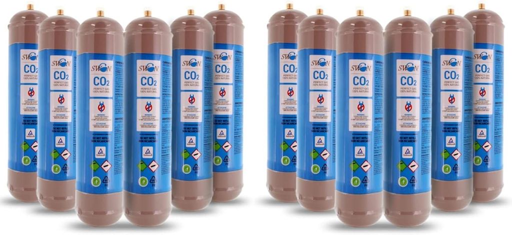 12× CO2 Einwegflasche 600 g – M11x1 Anschluss – E290 Lebensmittelqualität – für Wassersprudler