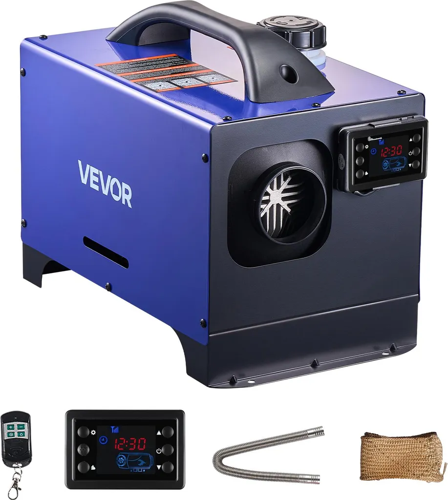 VEVOR riscaldatore diesel riscaldatore d'aria 8 kW DC 12 V/24 V riscaldatore di parcheggio portatile con telecomando e schermo LCD e maniglia, a basso rumore, 5 L serbatoio di carburante per camion camper SUV trattore - 1