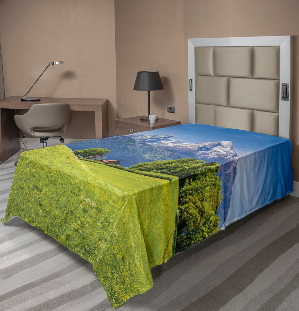 ABAKUHAUS Natur Bettlaken, Pastorale Landschaft In Den Alpen Mit Wiese Und Blumen Norddeutscher Heaven Druck, weiches bequemes oberes Bettlaken fü...