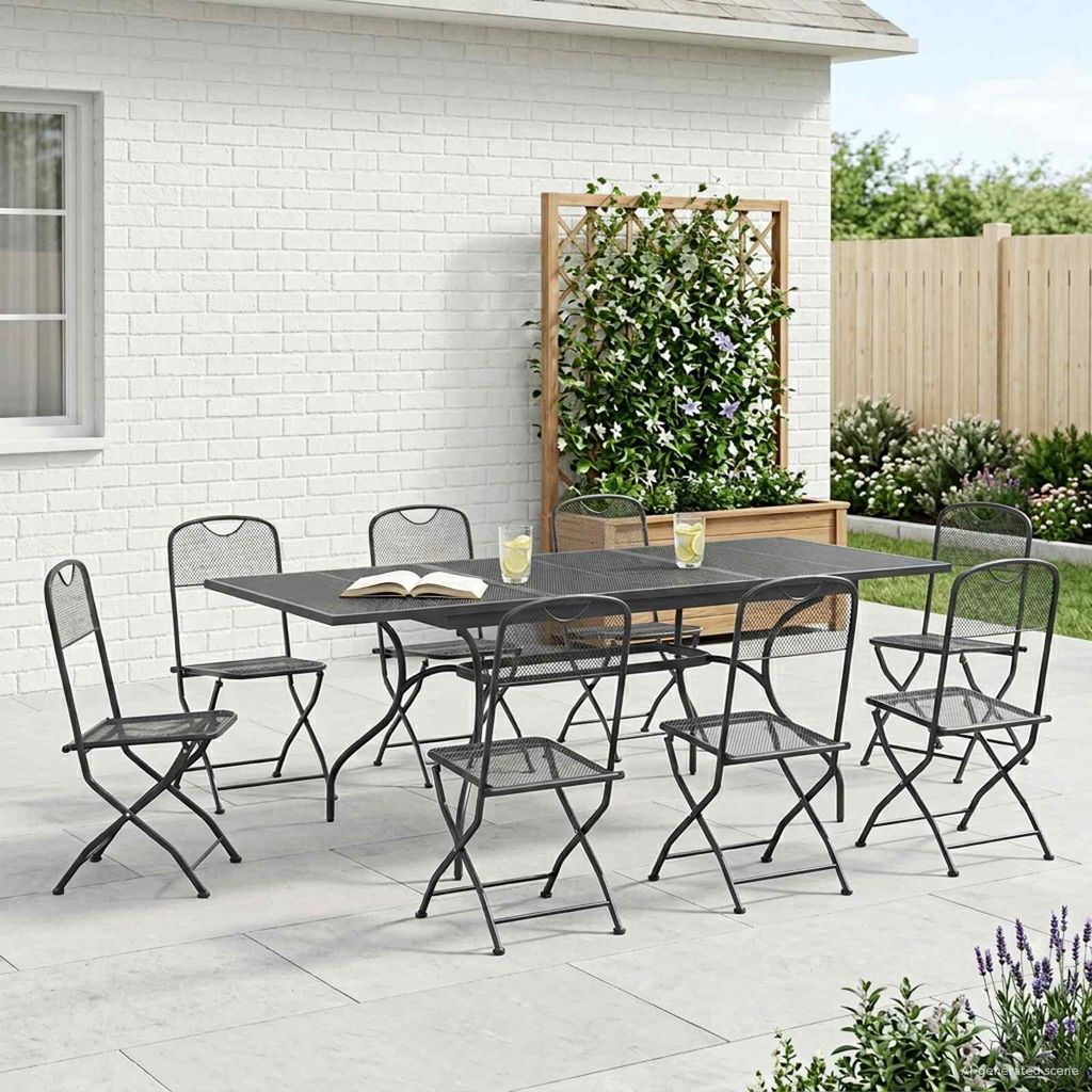 Maison Exclusive - Garten Essgruppe 9 pcs Anthrazit 212 x 90 x 76 cm