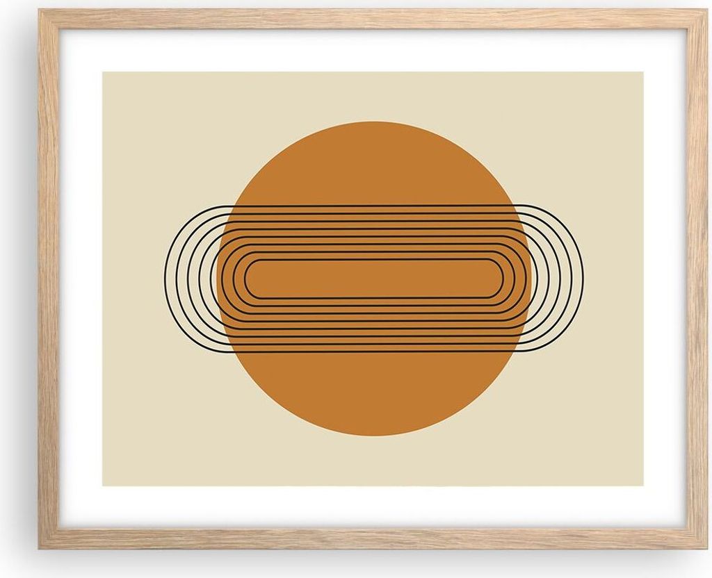 Gerahmtes Poster - Rahmen in heller Eiche - Stück Geometrisch Orange - 50x40 cm - Wand Bild - Wanddeko - Wandbilder - Kunstposter - Wandposter - B...