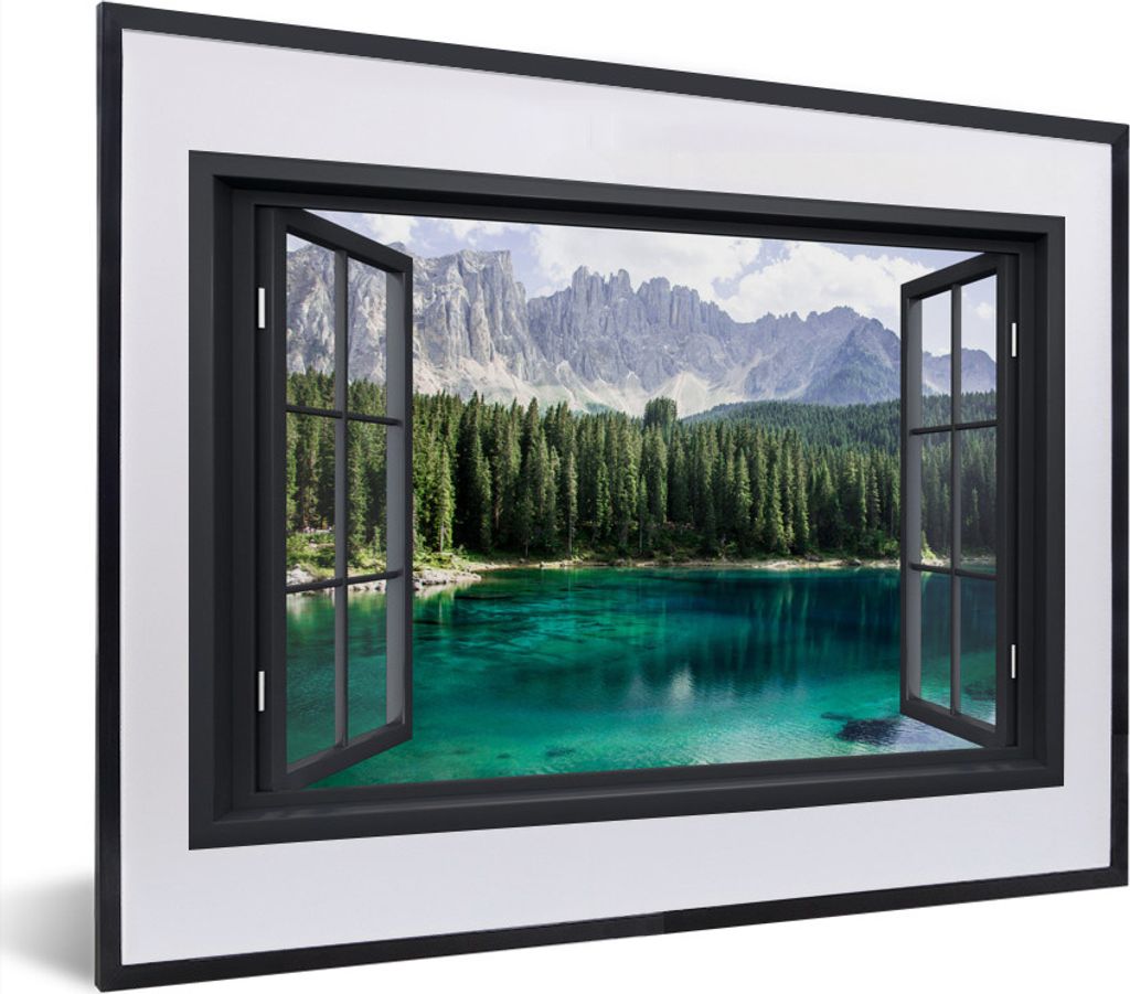 MuchoWow MuchoWow Gerahmtes Poster Aussicht - Baum - Berge 40x30 cm - Poster mit zchwarzem Bilderrahmen - Bilderrahmen - Poster im Rahmen