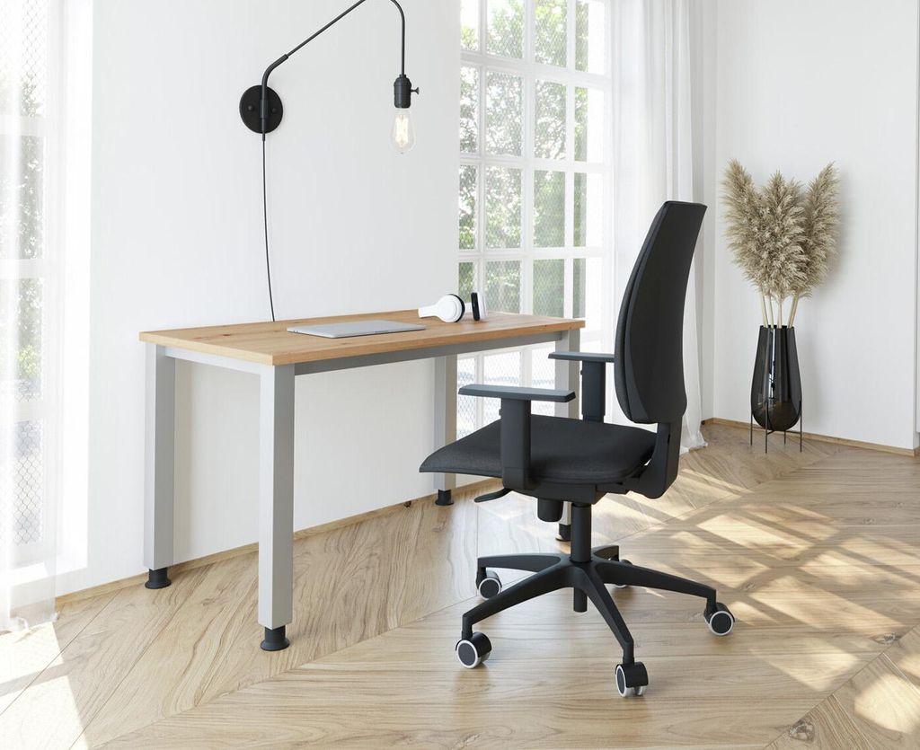Mini-Office Schreibtisch Q-Serie | 67 cm tief | 4-Fuß | höheneinstellbar | extrem stabil, Größe Tischplatte:140 x 67,2 cm, Farbe Tischplatte:Gr...
